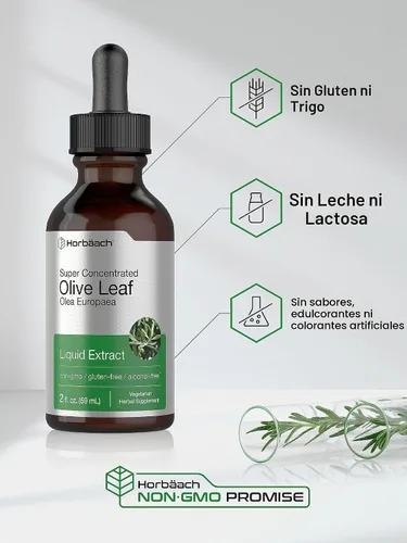 Vista 4 de Horbäach Extracto de hoja de olivo líquido 2 fl oz Super Strength