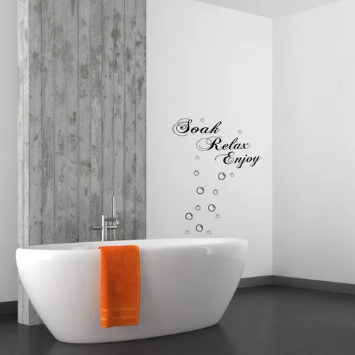 Vista 3 de Lchen Soak Relax Enjoy - Adhesivo de pared de PVC extraíble para baño, decoración del hogar (negro)