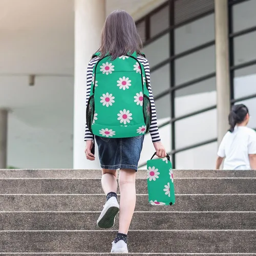 Vista 6 de Daisy Flower Cyan White Book Bag For Boys School Backpacks For Girls With Lunch Box 9-10 years mochilas y loncheras escolares para nias
