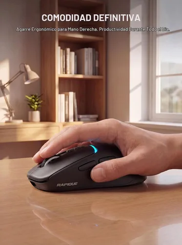Vista 4 de RAPIQUE Ratón inalámbrico Bluetooth dual y receptor USB de 2.4 GHz, 4 niveles de DPI (1000-3200), recargable tipo C, clic silencioso, mouse compacto