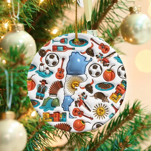 Vista 2 de Lotacy Bandera argentina argentina de Navidad de cerámica 2D impresa adorno con símbolos, decoración del hogar argentina regalos para hombres