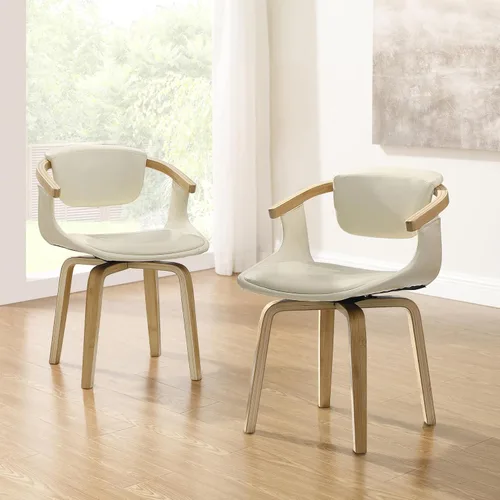 Vista 18 de Zouron Silla de escritorio sin ruedas, moderna silla de oficina de madera, silla de cuero sintético con brazo para sala de estar, dormitorio