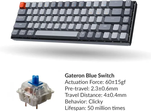 Vista 7 de Keychron Teclado mecánico inalámbrico K6 Bluetooth 51 con interruptor azul Gateron G Pro retroiluminación LED batería recargable teclado compacto