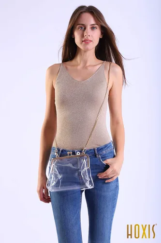Vista 2 de Cartera transparente de Hoxis con cierre de corchete, cartera bandolera para mujer