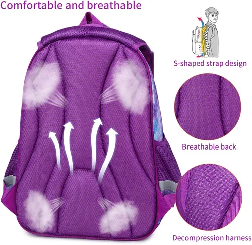 Vista 4 de Mochila infantil para niñas, preescolar, primaria, kínder, 15.6 pulgadas, multifuncional, bonita gran capacidad