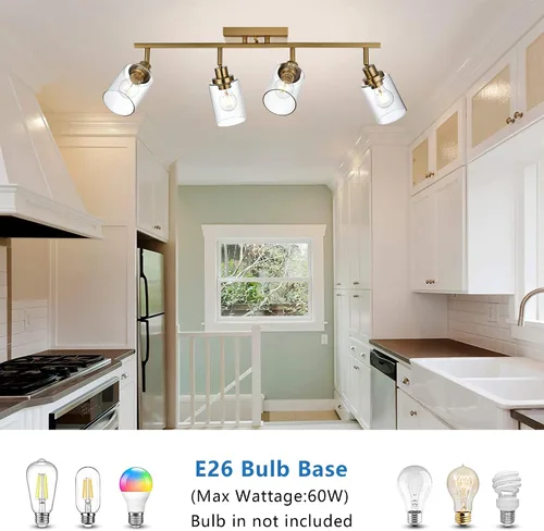 Vista 3 de MELUCEE Kit de Iluminación de Riel de 4 Luces, Luminarias de Latón para Tocador de Baño con Cabezal de Riel Ajustable, Lámpara de Techo Tipo Foco