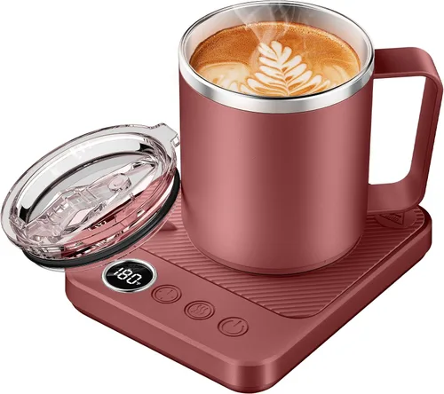 Vista 8 de Calentador de Taza de Café y Juego de Taza para Escritorio, Calentador Eléctrico de Taza de Café con Taza Calentada de 16oz, Calentador de Café