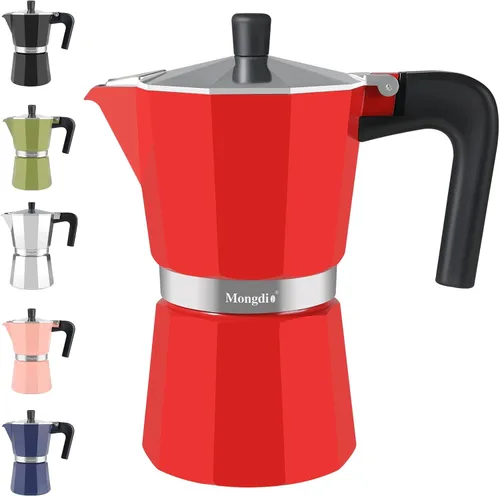Vista 10 de Mongdio - Cafetera de café espresso para estufa Moka, Cafetera Cubana para estufa, Cafetera Mocha Greca Italiana, para 6 tazas de espresso, 10 onzas