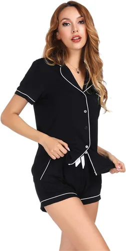Vista 3 de Andongnywell - Conjunto de pijama de manga corta para mujer, de algodón modal, con botones