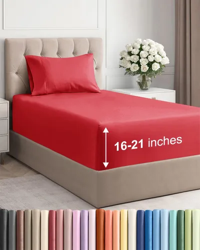 Vista 53 de Juego de sábanas tamaño Queen con bolsillos extra profundos, sábanas transpirables y refrescantes de 4 piezas, ropa de cama de lujo para hotel