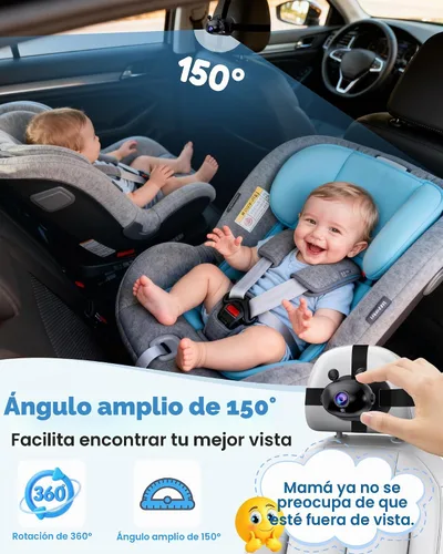 Vista 6 de Cámara de coche de bebé HD 1080P: Fácil de instalar cámara de asiento de coche de gran angular de 150 °