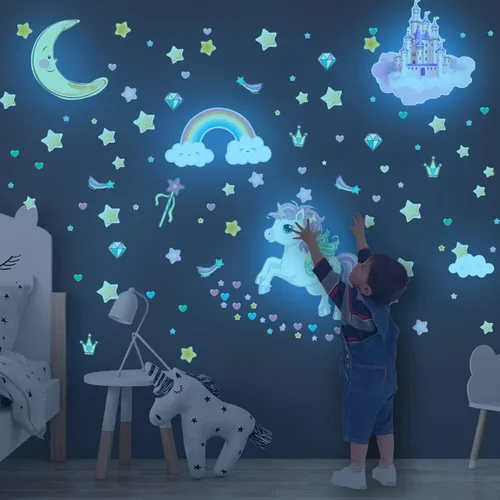 Vista 16 de Estrellas que brillan en la oscuridad para la habitación, adhesivos de pared/techo que brillan de gatos, calcomanías de mariposas de gatito