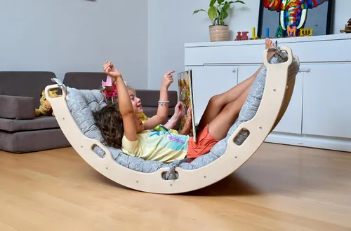 Vista 9 de Arco de escalada Arco de balancín Montessori Arco con almohada acogedora Arco de escalada de madera con cojín Arco de escalada de madera