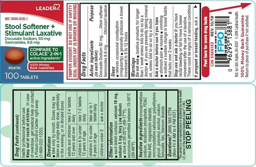 Vista 8 de Leader Suavizante de heces 2 en 1 y laxante estimulante, Docusate Sodium 50 mg, sennósidos 8.6 mg, alivio ocasional suave del estreñimiento