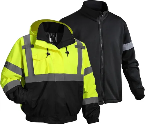 Vista 11 de Chaqueta de seguridad 3 en 1, chaqueta reflectante de alta visibilidad, chaqueta bomber Hi Vis, forro polar, impermeable, ANSI Clase 3, negro, S