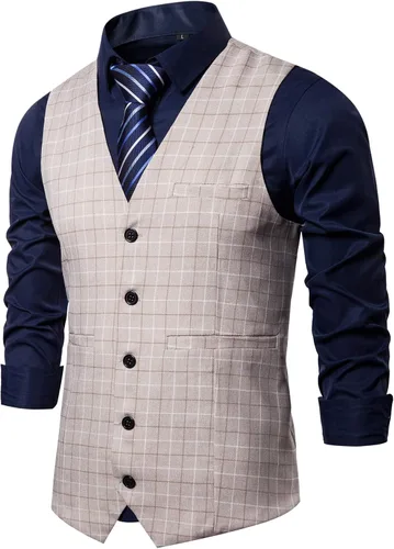 Vista 10 de DONGD Chaleco de traje formal para hombre, chaleco de vestir de negocios para traje o esmoquin Gris