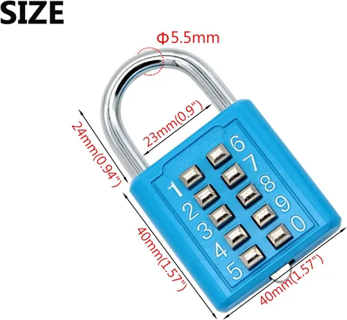 Vista 2 de 2 candados de combinación de 10 dígitos para casillero de gimnasio, estuche, cajón, caja de herramientas (azul, 2 unidades)
