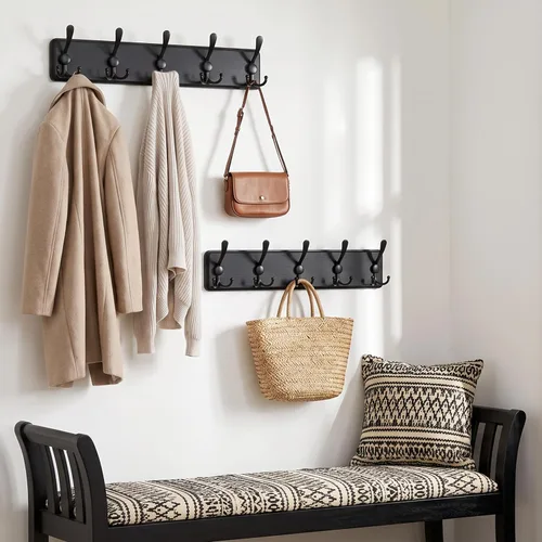 Vista 8 de WEBI Perchero de pared, ganchos para abrigos de pared rústicos, 16" de orificio a orificio, gancho grande para colgar en la pared, perchero