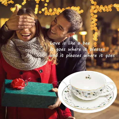 Vista 6 de BigNoseDeer Regalos para mujeres, tazas de té y platillos de porcelana, taza de café con leche, taza de capuchino, bonita taza de café de cerámica