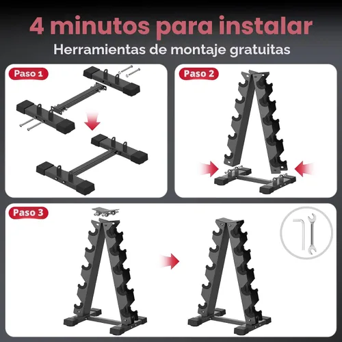 Vista 9 de Soporte para mancuernas solamente, soporte de pesas para mancuernas, marco en A, compacto para gimnasio en casa, ahorro de espacio