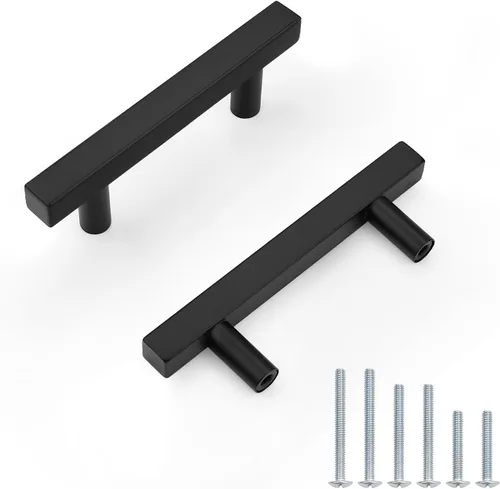 Vista 42 de Probrico Paquete de 5 manijas de gabinete, color negro, 2-1/2 pulgadas (2.520 in), barra cuadrada en T, manijas de gabinete de cocina, tiradores