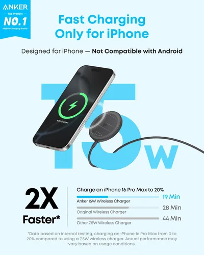 Vista 2 de Anker Zolo - Cargador inalámbrico magnético, certificado Qi2 de 15 W, almohadilla de carga inalámbrica compatible con MagSafe, para iPhone