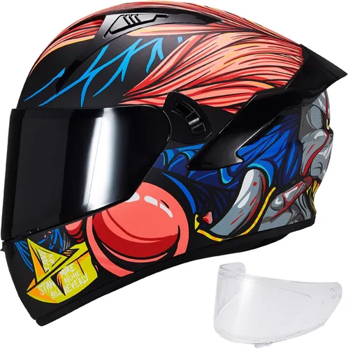 Vista 19 de VCOROS Casco integral de doble visera para motocicleta para adultos, Casco de moto de calle y carrera X9 aprobado por DOT con visera negra