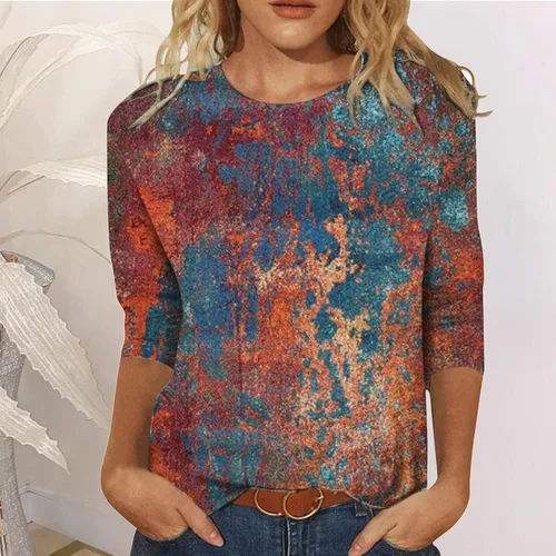 Vista 2 de Blusas de verano para mujer 2023, blusas de verano de manga tres cuartos con cuello redondo y estampado casual
