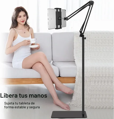 Vista 2 de Soporte de suelo para tablet con base de doble peso, soporte para teléfono de cama superior ajustable en altura / soporte elástico para tableta