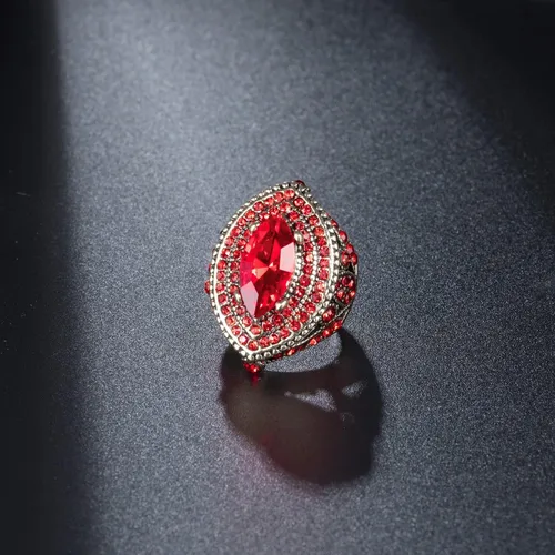 Vista 2 de Anillo de mujer - 1.260 in de gran tamaño chapado en oro antiguo estilo turco rojo piedra preciosa anillo vintage joyería de las mujeres J0769RED