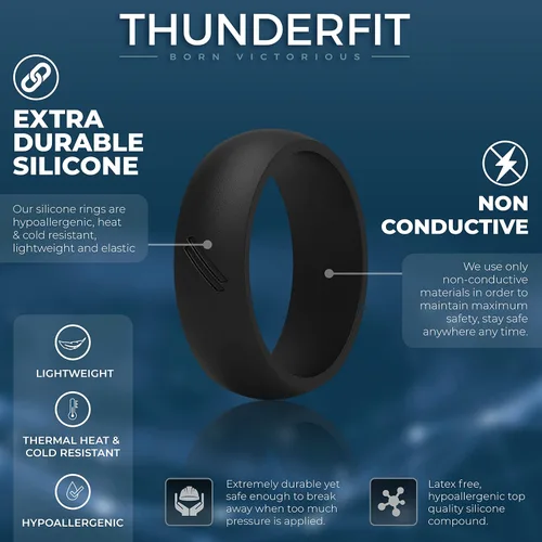 Vista 3 de Anillo de boda de silicona ThunderFit para hombres, banda de boda de goma, ancho 8.7 mm0.34 pulgadas, grosor 2.5 mm0.09 pulgadas.