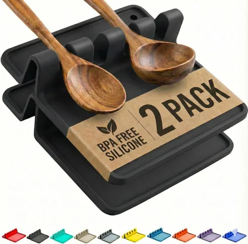 Vista 19 de Paquete de 2 cucharas de silicona naranja para estufa, soporte para cuchara para estufa Terracota quemada
