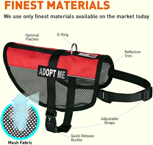 Vista 24 de Dogline MaxAire - Chaleco de malla para perros de 13 a 16 pulgadas y 2 parches extraíbles Adopt Me, talla S, color negro
