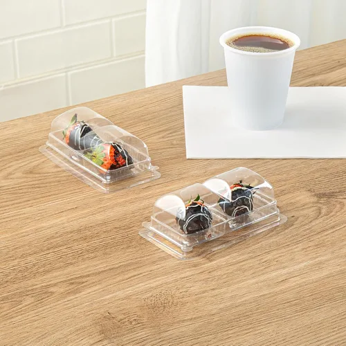 Vista 6 de Restaurantware Thermo Tek - Contenedores de postre de 5.3 x 2.6 x 1.8 pulgadas, 100 compartimentos duales transparentes para llevar, con tapa