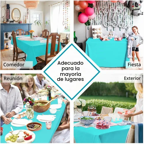 Vista 2 de Hiasan - Mantel cuadrado sólido impermeable y a prueba de derrames, es lavable y está hecho de poliéster para cocina y comedor, color aguamarina, 30