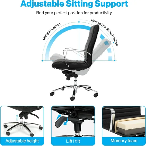 Vista 4 de NBF - Silla ergonómica de cuero sintético con respaldo medio, con memoria, color negro