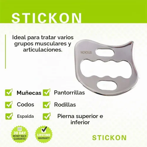 Vista 2 de STICKON Herramienta de masaje de raspado Gua Sha de acero inoxidable, herramientas IASTM, gran herramienta de movilización de tejidos blandos