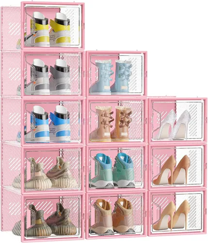 Vista 12 de SIMPDIY - Paquete de 12 cajas de almacenamiento de zapatos XL, organizador de zapatos para armario, cajas de almacenamiento de zapatos de plástico