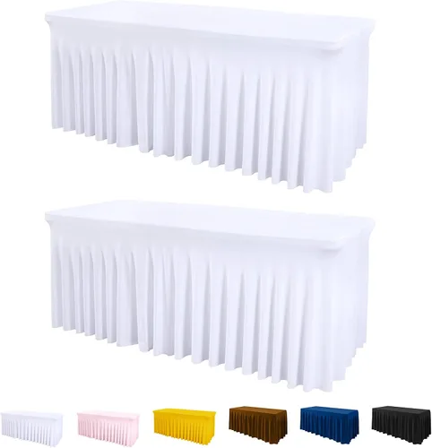 Vista 16 de Mantel de una pieza y falda para mesas rectangulares, mantel ajustable de elastano de 6 pies con falda de volantes para bodas, banquetes, baby Negro