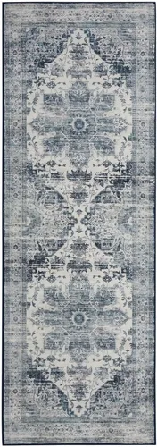 Vista 3 de COZYLOOM Alfombra de área de 2 x 6 pies, tribal, envejecida, para entrada, medallón vintage, alfombra para interiores, alfombra de pelo bajo, suave