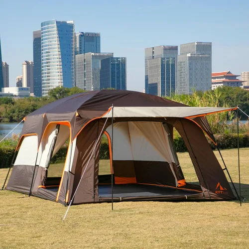 Vista 2 de KTT Extra Large Tent 10-12-14 Person(B),Family Cabin Tents,2 Rooms,3 Doors and 3 Windows with Mesh,Straight Wall,Waterproof,Double Layer,Big Tent