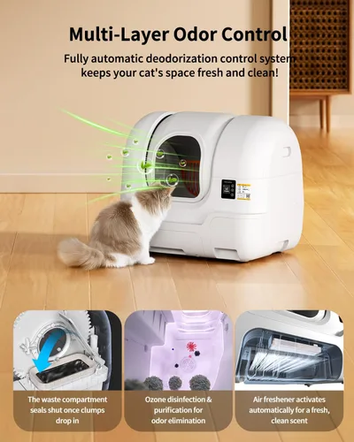 Vista 8 de Caja de arena automática para gatos autolimpiante, recarga automática de arena, embalaje y sellado automático, reemplazo automático de bolsa
