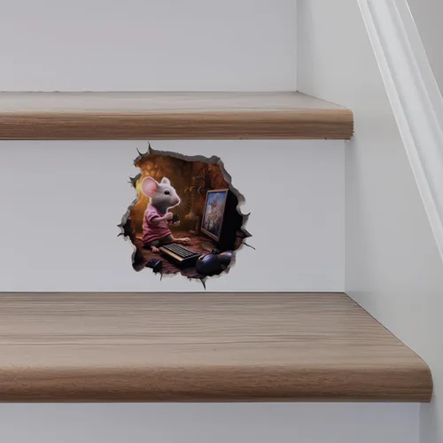 Vista 4 de Calcomanía de pared 3D con agujero de ratón para videojuegos