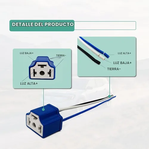 Vista 3 de 2 piezas de conector de faro H4 9003 HB2 cerámico con 3 adaptadores de cableado de enchufe de arnés para relé H4, faros o luces antiniebla, conector