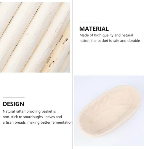 Vista 5 de Banneton - Cesta rectangular de ratán natural, herramienta para hornear pan con forro de tela extraíble para panes artesanales para masa madre