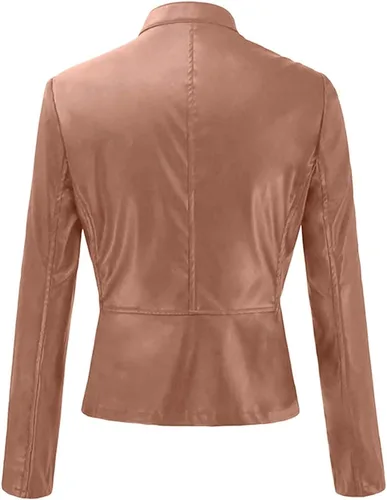 Vista 4 de HTHLVMD Chaquetas de manga larga de piel sintética para mujer, acolchadas y con solapa