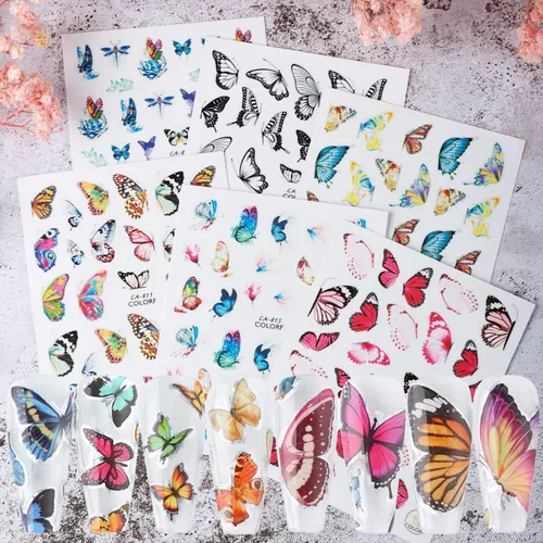 Vista 6 de Grandes calcomanías de mariposas para uñas, calcomanías de mariposas grandes 3D para uñas, calcomanías autoadhesivas de diseños de mariposas