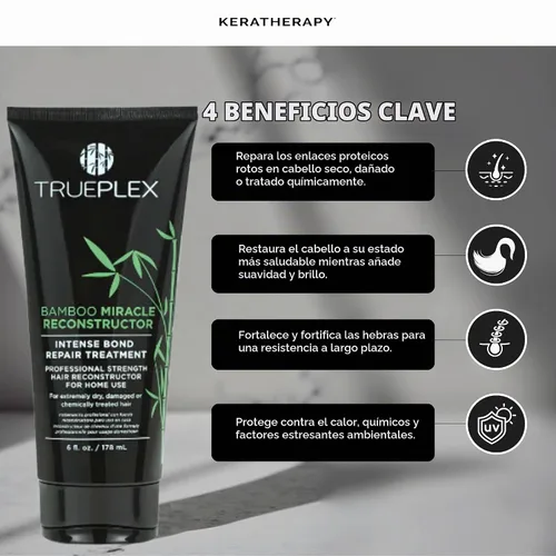 Vista 4 de KERATHERAPY Bamboo Miracle Reconstructor Bond Repair Tratamiento, 6 onzas, 6.0 fl oz – Protección térmica vegana y fortalecedor del cabello