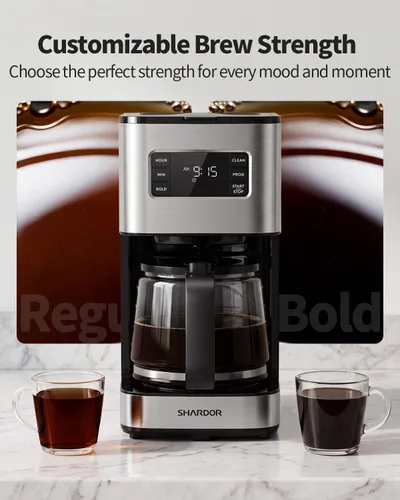 Vista 4 de SHARDOR Cafetera programable de 10 tazas, regular y audaz, pantalla LED