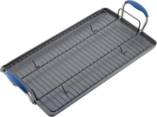 Vista 12 de Anolon Advanced Home Parrilla/Plancha Plana Antiadherente de Doble Quemador Anodizada Dura, 10 x 18 Pulgadas, Índigo